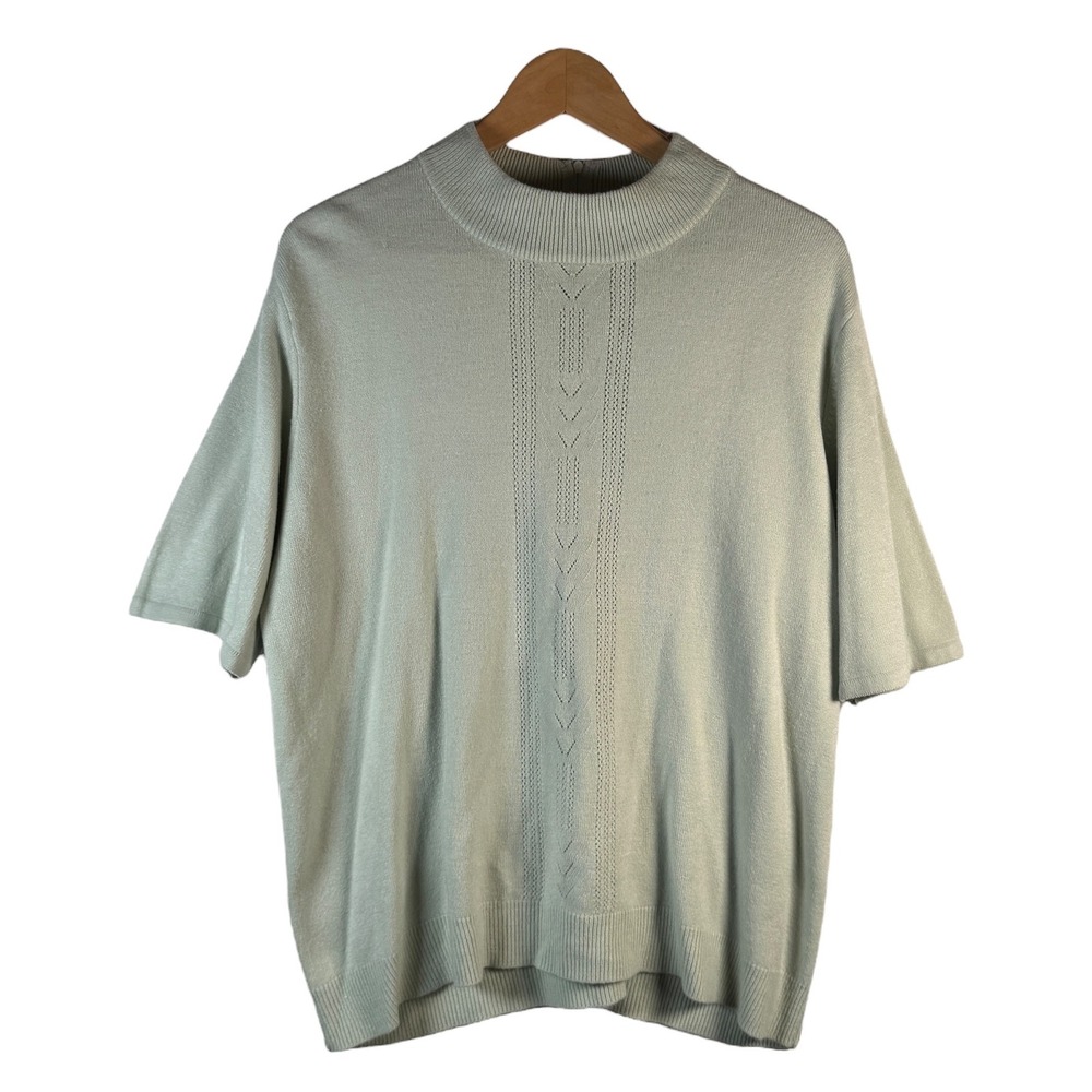 Koret Women's 1X Soft Knit Mock Neck‎ Short Sleeve Sweater Mint Green Elegant